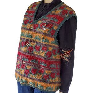 Vintage Canada Sweater Vest Women's Medium Button Front V Neck Patch Maple Leaf